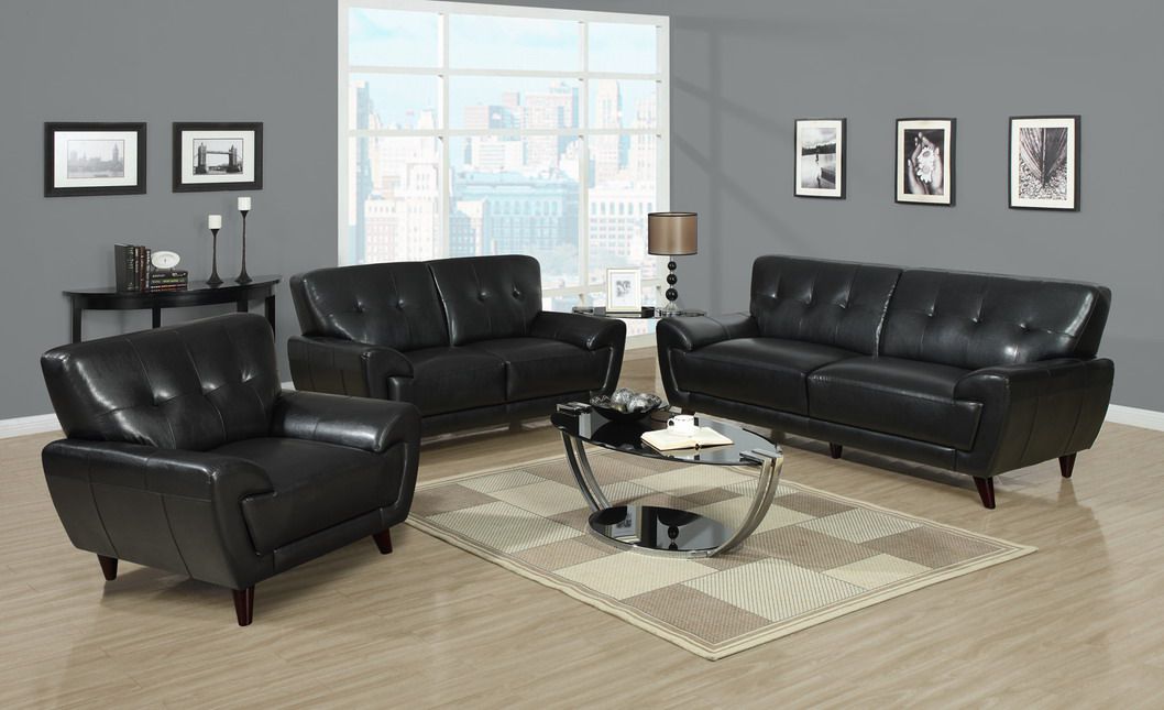 Monarch Specialties I 8803BK Black Bonded Leather Match Sofa