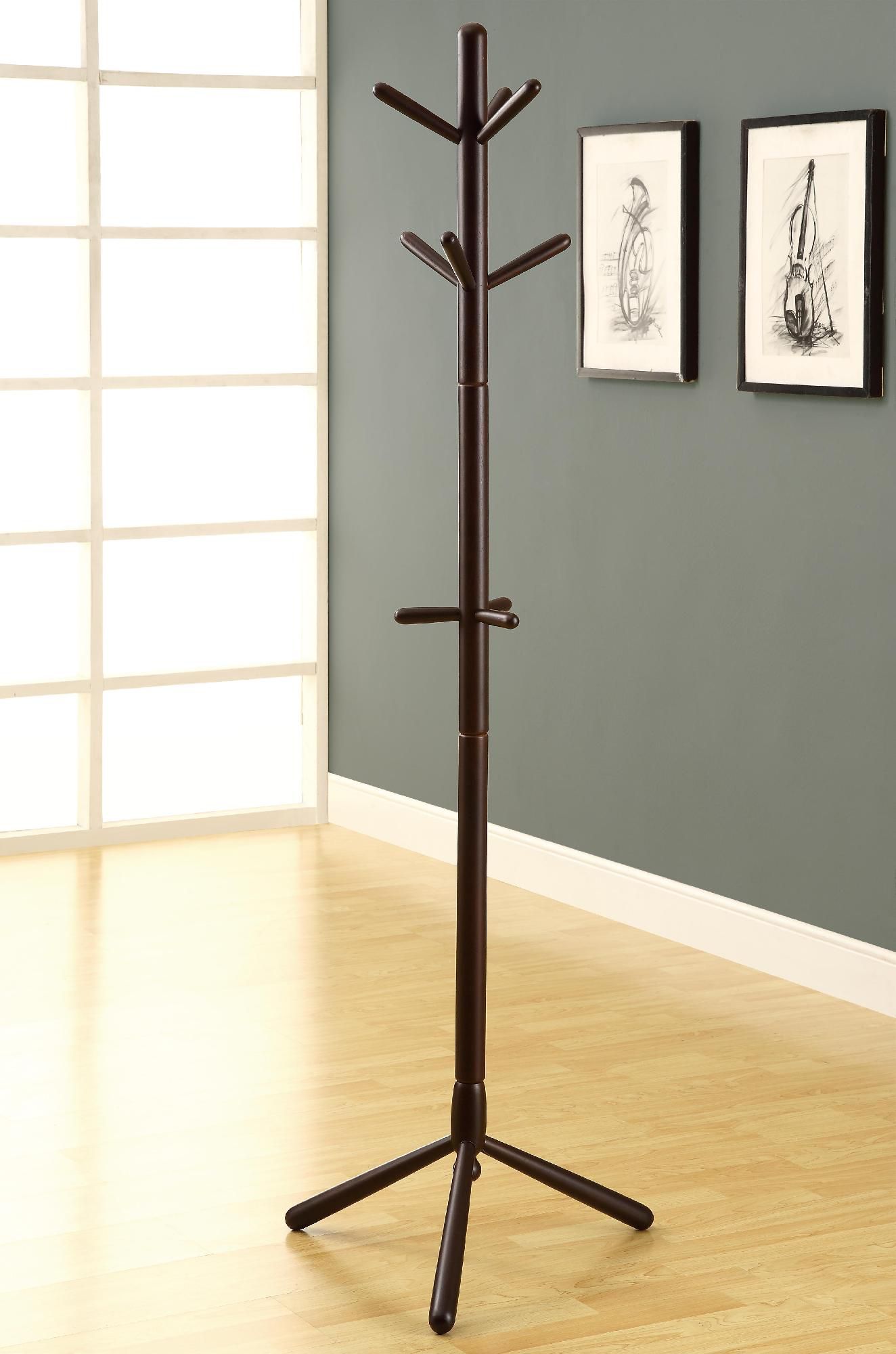 COAT RACK - 69"H / CAPPUCCINO WOOD CONTEMPORARY STYLE