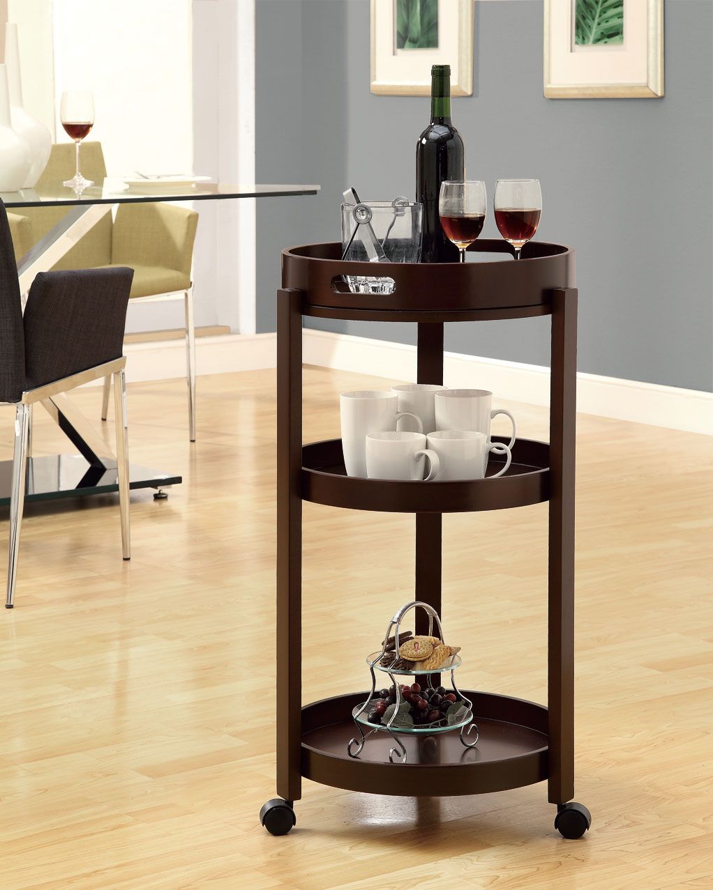 HOME BAR - CAPPUCCINO CART WITH A SERVING TRAY ON CASTORS