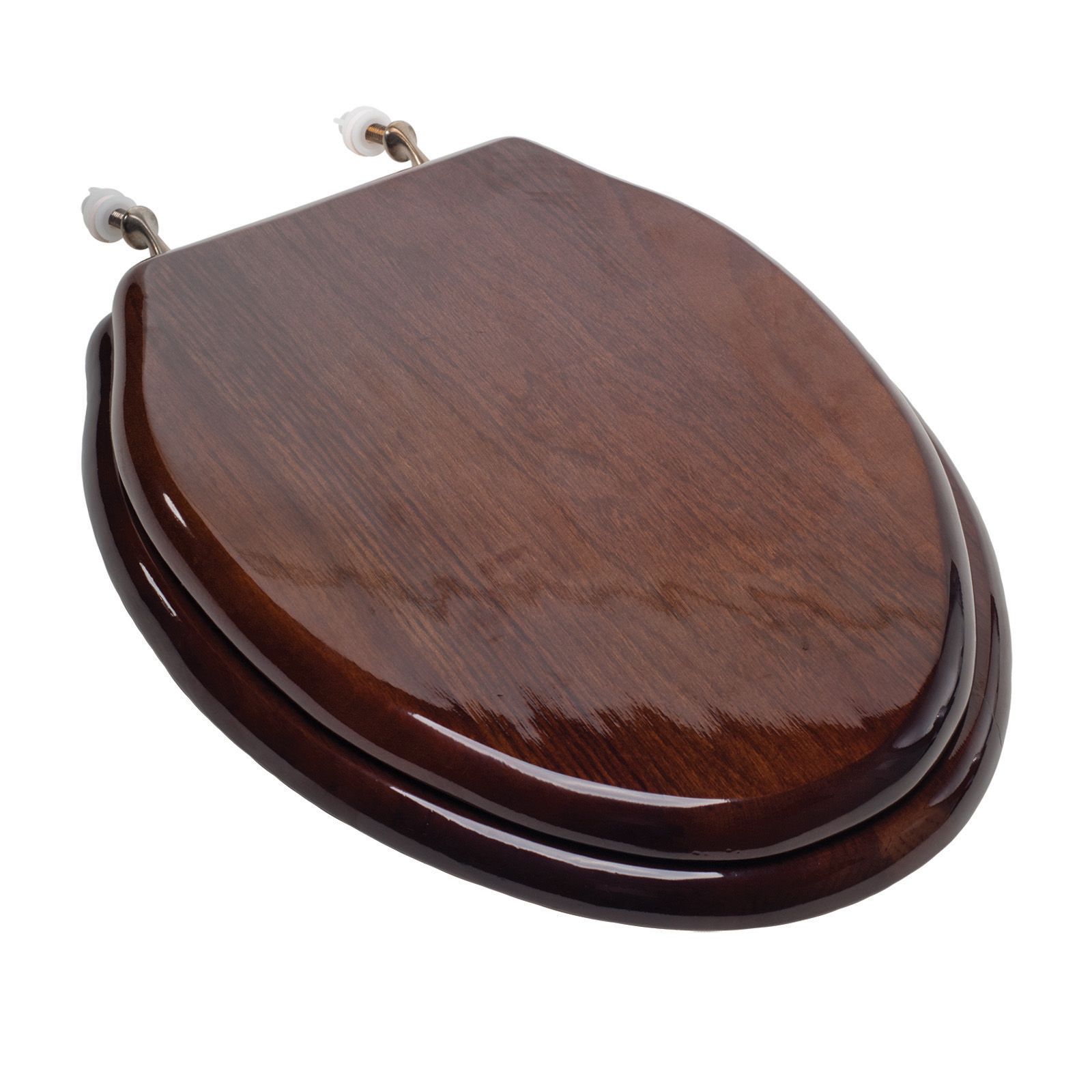 Comfort Seats Designer Solid Elongated Wood Toilet Seat with PVD Brushed Nickel Hinges, Dark Brown at Sears.com
