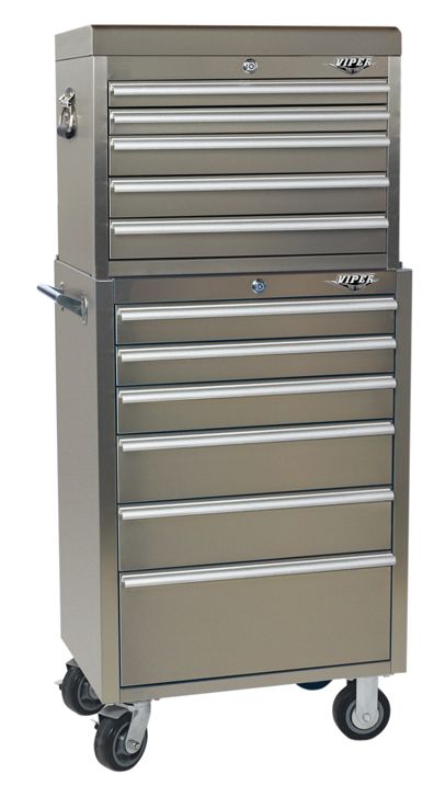 Viper Tool Storage Stainless Steel 26-Inch 11 Drawer Heavy-Duty Ball Bearing 2 Piece Tool Storage at Sears.com