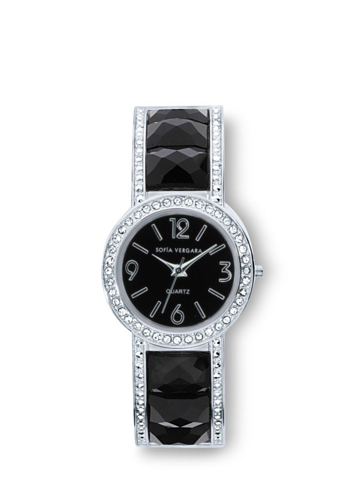 Sofia by Sofia Vergara Ladies Crystal Accent Black Dial with Black Hinged Bangle Watch at Kmart.com
