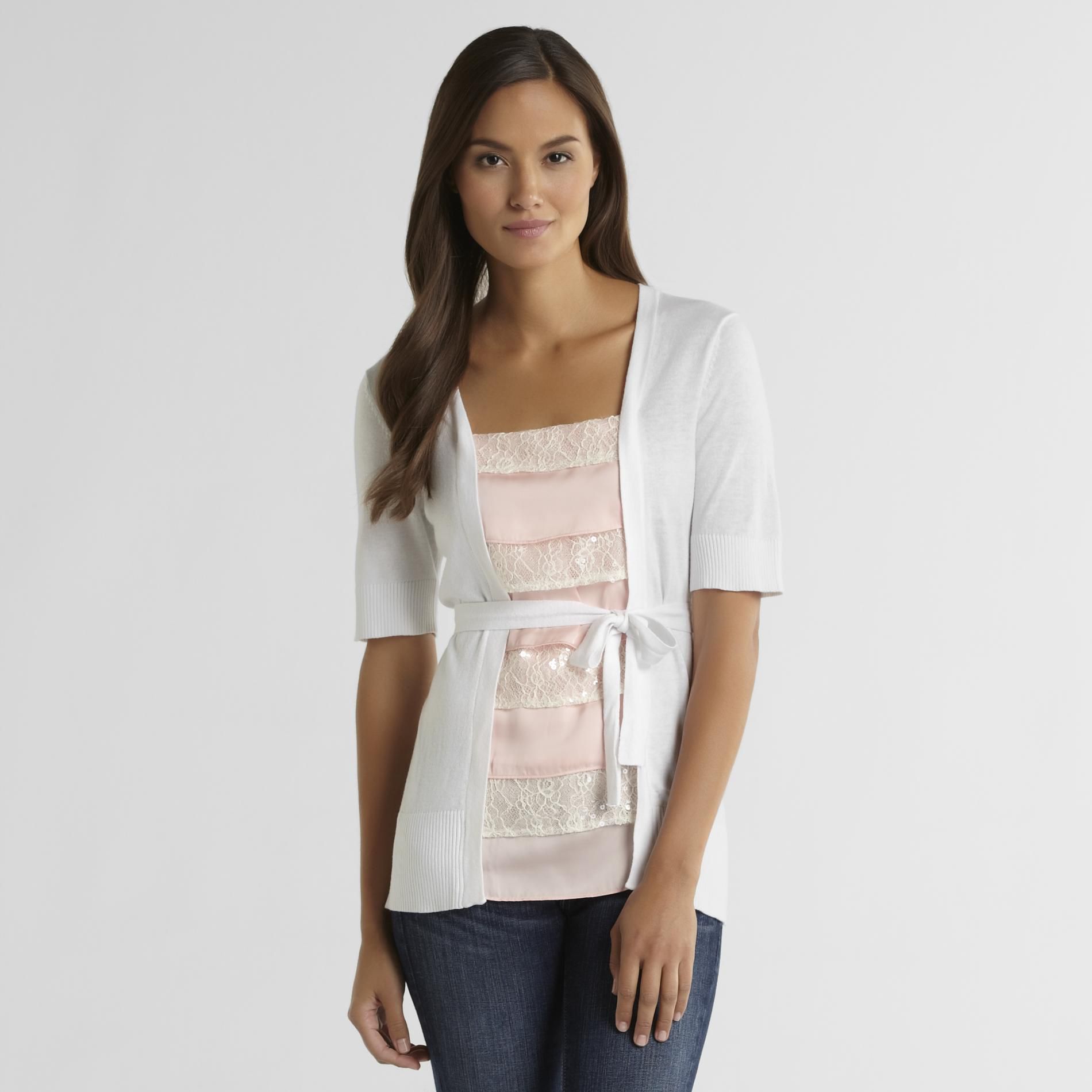 Covington Women's Short Sleeve Sweater - Satin & Lace at Sears.com