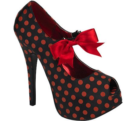 Bordello Women's Teeze 25 - Black Satin PU/Red Polka Dots at Sears.com
