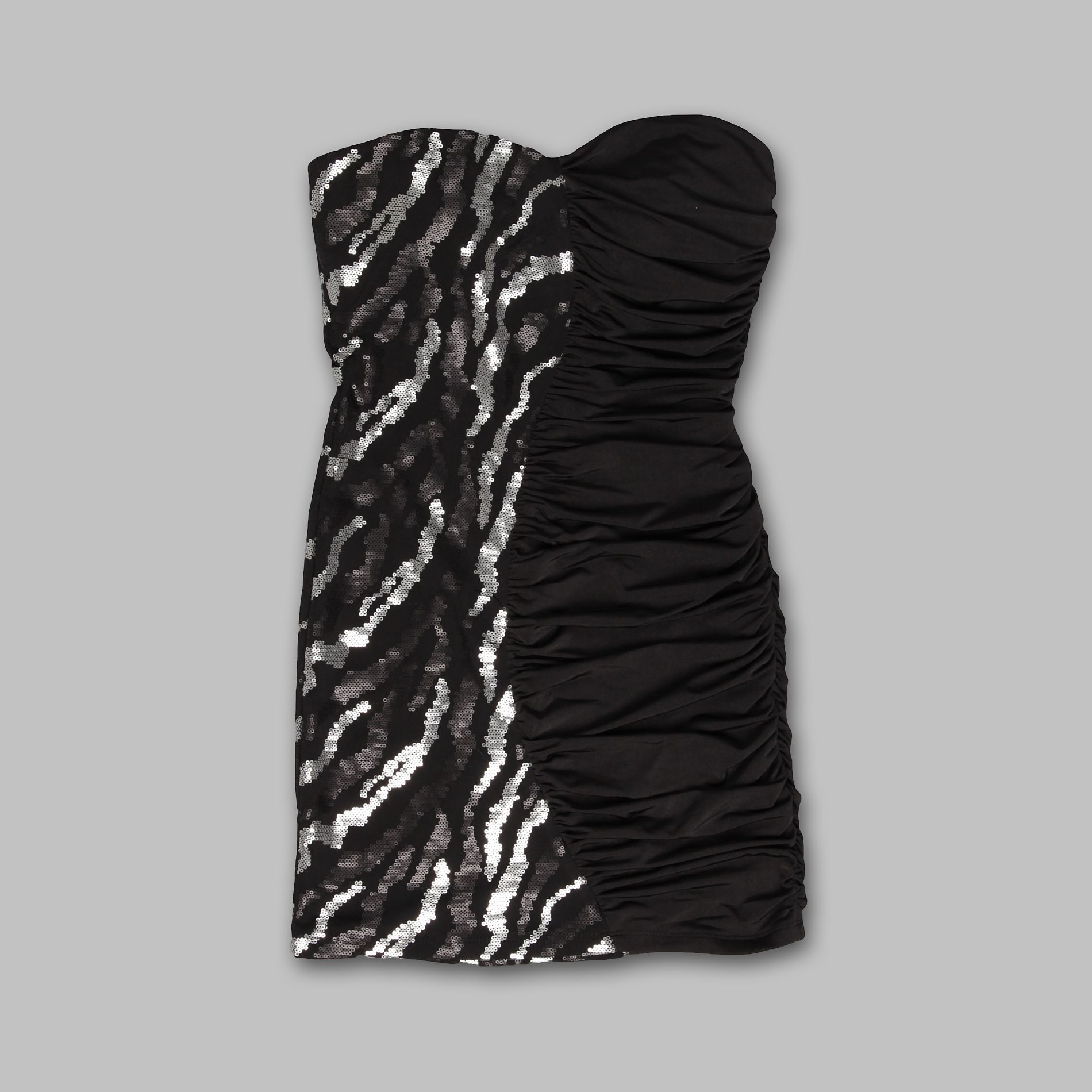 Speechless Junior’s Dress Half-ruched Half-zebra Tube – Black/Silver at Sears.com
