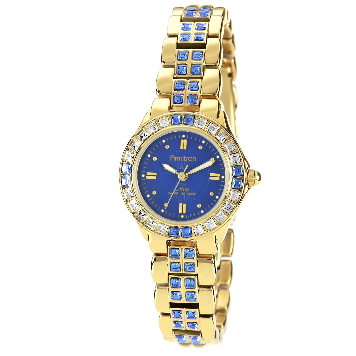 Armitron Ladies' Gold Tone Band with Blue Dial and White and Blue Crystal Accents Watch