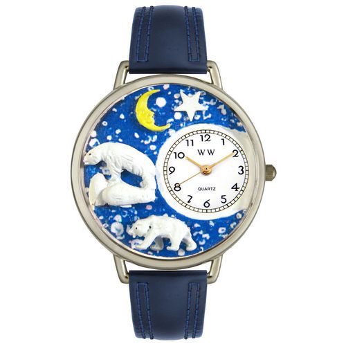 Polar Bear Navy Blue Leather And Silvertone Watch #U0150002