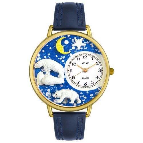 Polar Bear Navy Blue Leather And Goldtone Watch #G0150002