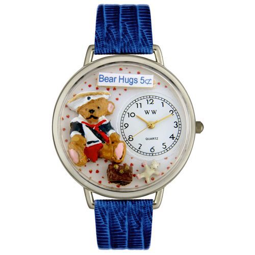 Teddy Bear Hugs Royal Blue Leather And Silvertone Watch #U0230002
