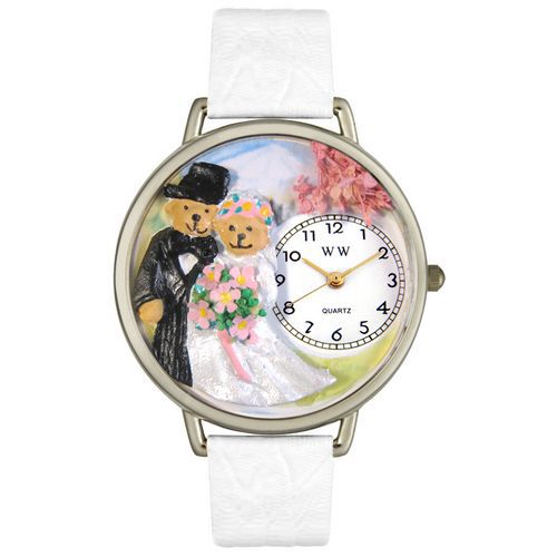 Whimsical Watches Teddy Bear Wedding White Leather And Silvertone Watch #U1340002 at Kmart.com