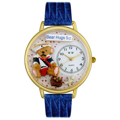 Teddy Bear Hugs Royal Blue Leather And Goldtone Watch #G0230002
