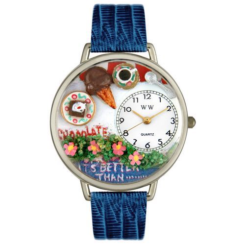 Brown Lover Royal Blue Leather And Silvertone Watch #U0310007