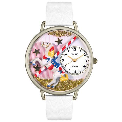 Carousel White Leather And Silvertone Watch #U0420003