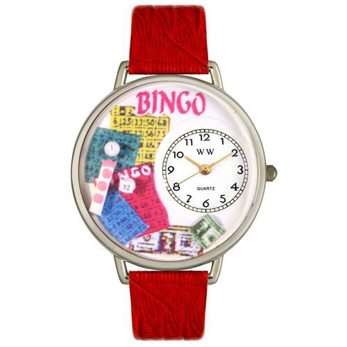 Bingo Red Leather And Silvertone Watch #U0430007