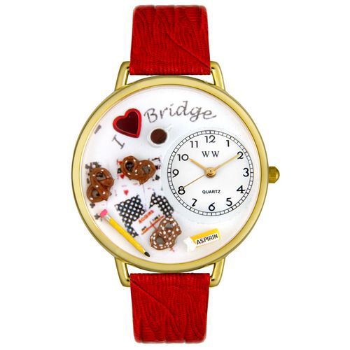 Bridge Red Leather And Goldtone Watch #G0430001