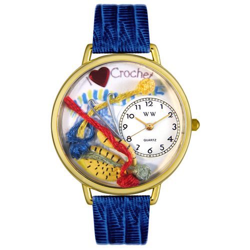 Crochet Royal Blue Leather And Goldtone Watch #G0450011