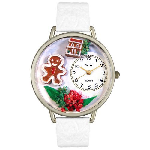 Christmas Gingerbread White Leather And Silvertone Watch #U1220004