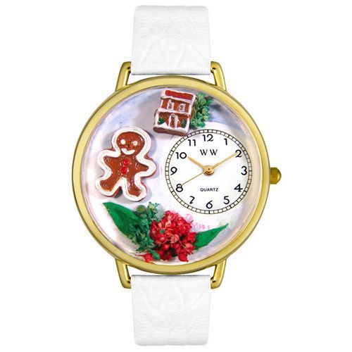 Christmas Gingerbread White Leather And Goldtone Watch #G1220004