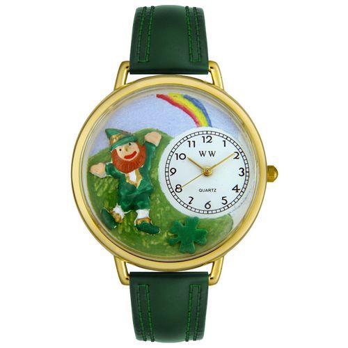 St. Patrick's Day Rainbow Hunter Green Leather And Goldtone Watch #G1224002