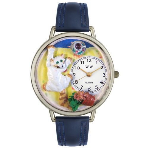 Bad Cat Navy Blue Leather And Silvertone Watch #U0120003