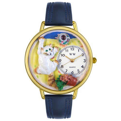 Bad Cat Navy Blue Leather And Goldtone Watch #G0120003