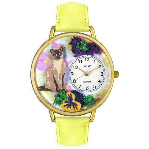 Siamese Cat Yellow Leather And Goldtone Watch #G0120007