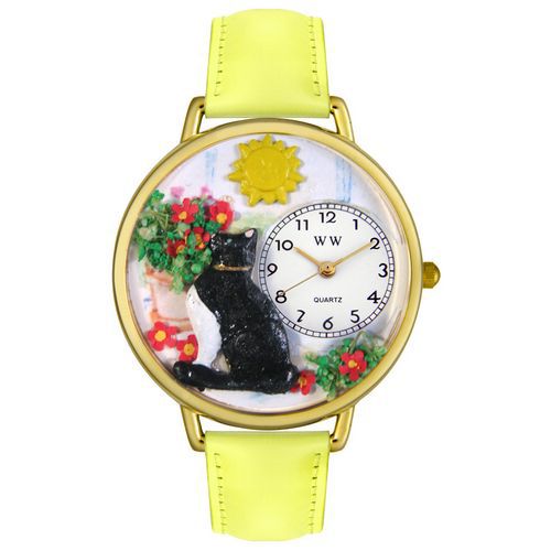 Basking Cat Yellow Leather And Goldtone Watch #G0120010