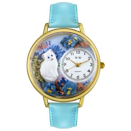 White Cat Baby Blue Leather And Goldtone Watch #G0120014