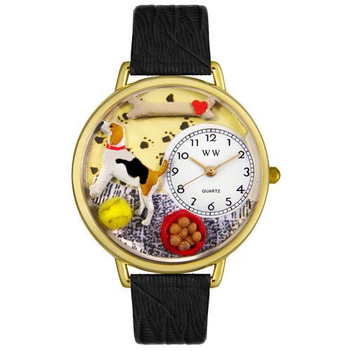 Beagle Black Skin Leather And Goldtone Watch #G0130007