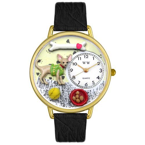 Chihuahua Black Skin Leather And Goldtone Watch #G0130023