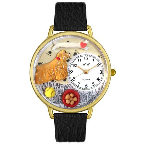 Cocker Spaniel Black Skin Leather And Goldtone Watch #G0130027