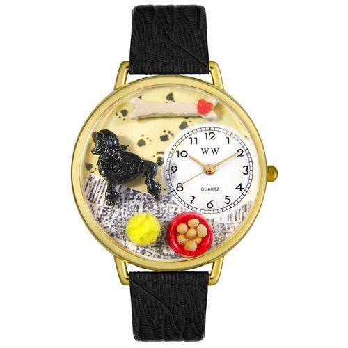 Poodle Black Skin Leather And Goldtone Watch #G0130059