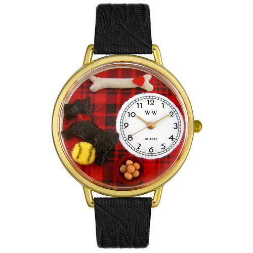 Scottie Black Skin Leather And Goldtone Watch #G0130067