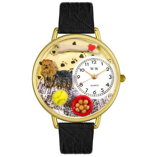 Yorkie Black Skin Leather And Goldtone Watch #G0130077