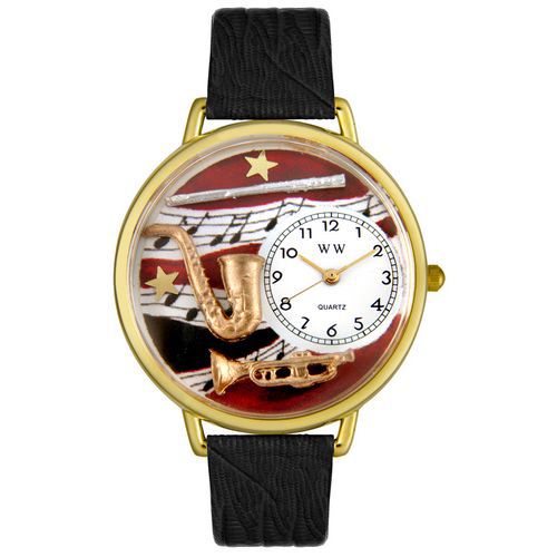 Wind Instruments Black Skin Leather And Goldtone Watch #G0510014
