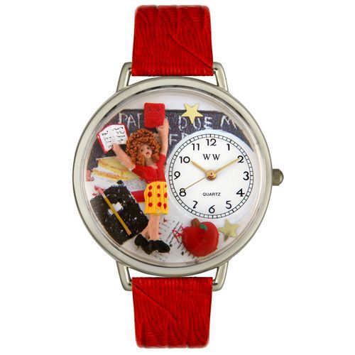 Kindergarten Teacher Red Leather And Silvertone Watch #U0640002