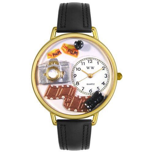 Photographer Black Padded Leather And Goldtone Watch #G0610012