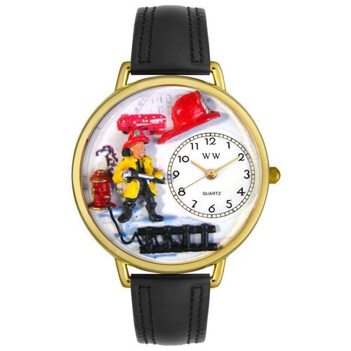 Firefighter Black Padded Leather And Goldtone Watch #G0610027