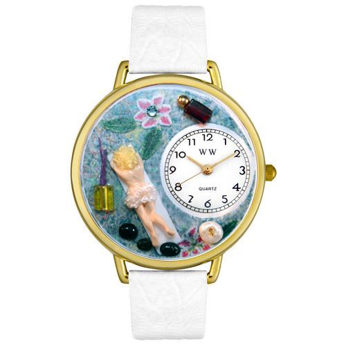 Massage Therapist White Leather And Goldtone Watch #G0630012