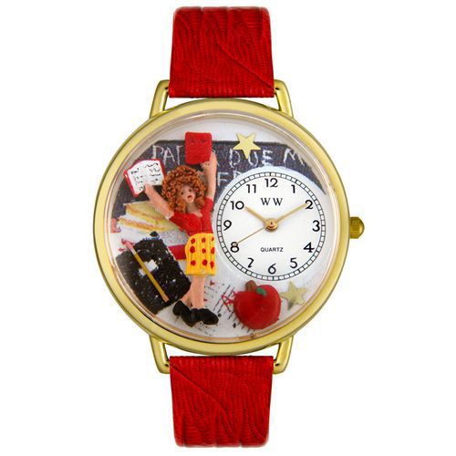 Kindergarten Teacher Red Leather And Goldtone Watch #G0640002