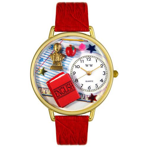 English Teacher Red Leather And Goldtone Watch #G0640005