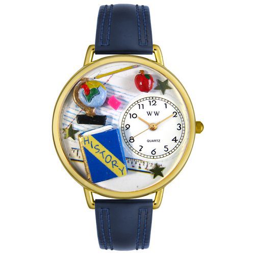 History Teacher Navy Blue Leather And Goldtone Watch #G0640006