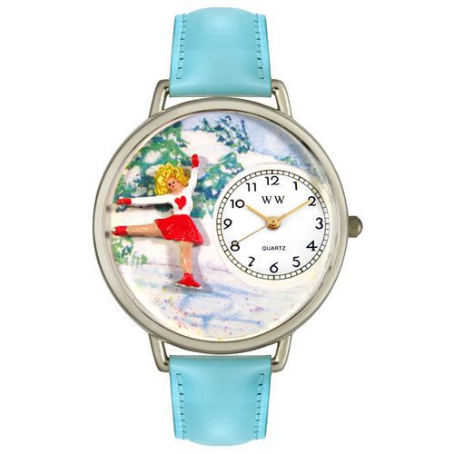 Ice Skating Baby Blue Leather And Silvertone Watch #U0810024