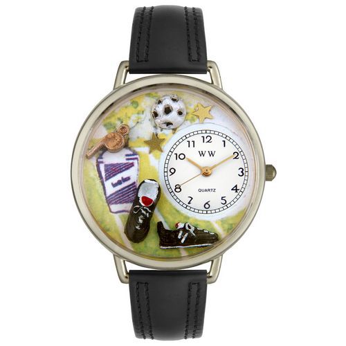 Soccer Black Padded Leather And Silvertone Watch #U0820002