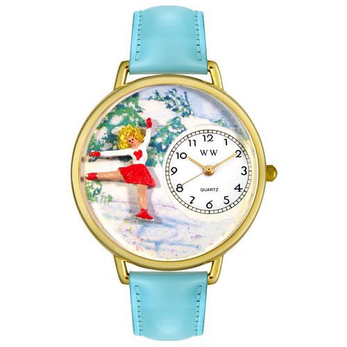 Ice Skating Baby Blue Leather And Goldtone Watch #G0810024