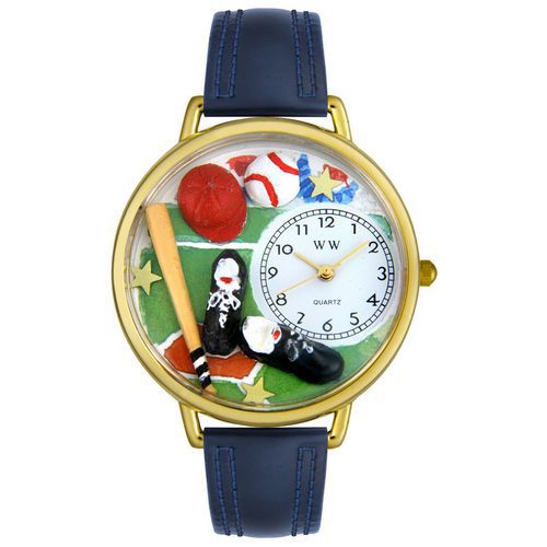 Baseball Navy Blue Leather And Goldtone Watch #G0820007