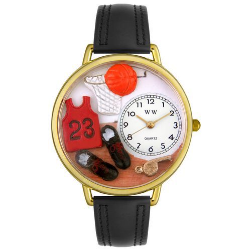 Basketball Black Leather And Goldtone Watch #G0820009