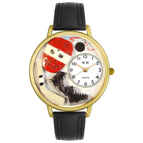 Hockey Black Padded Leather And Goldtone Watch #G0820011