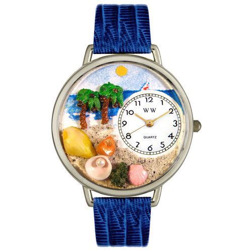 Palm Tree Royal Blue Leather And Silvertone Watch #U1212001