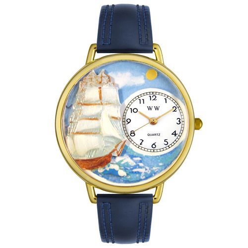 Sailing Navy Blue Leather And Goldtone Watch #G0810001